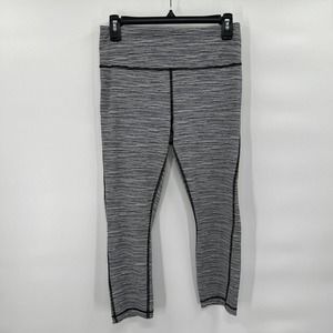 Athleta Leggings Womens Small Black‎ White Striped Capri Stretch Yoga Workout